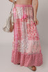 Red Boho Pattern Print Tassel Drawstring High Waist Maxi Dress